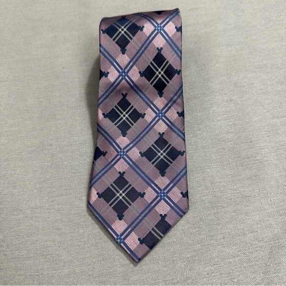 Disney Parks plaid Mickey Mouse tie, 100% silk, "hidden Mickeys", purple - Picture 1 of 7